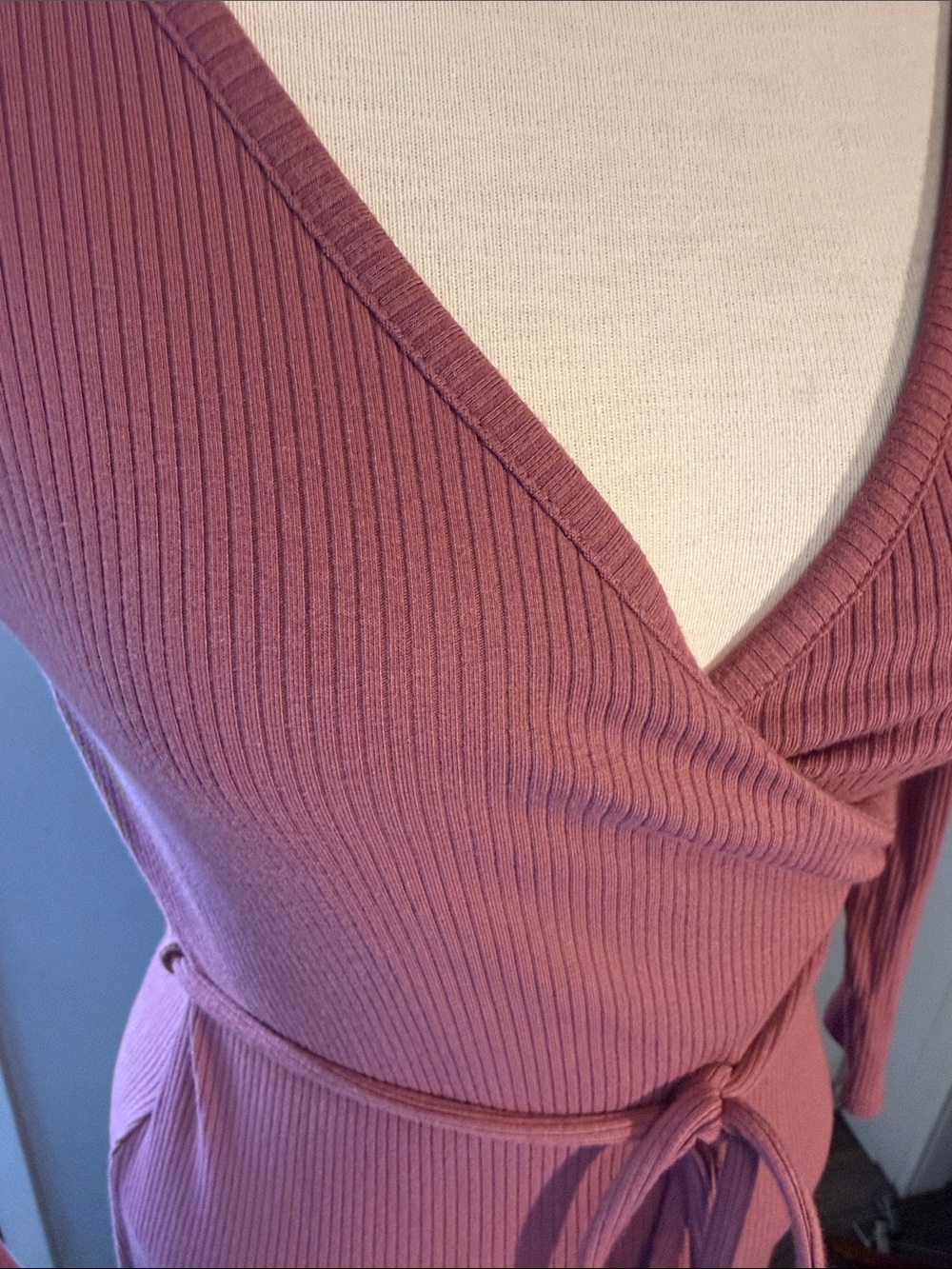 Ribbed Wrap Midi Dress in Mauve - Picture 4 of 8